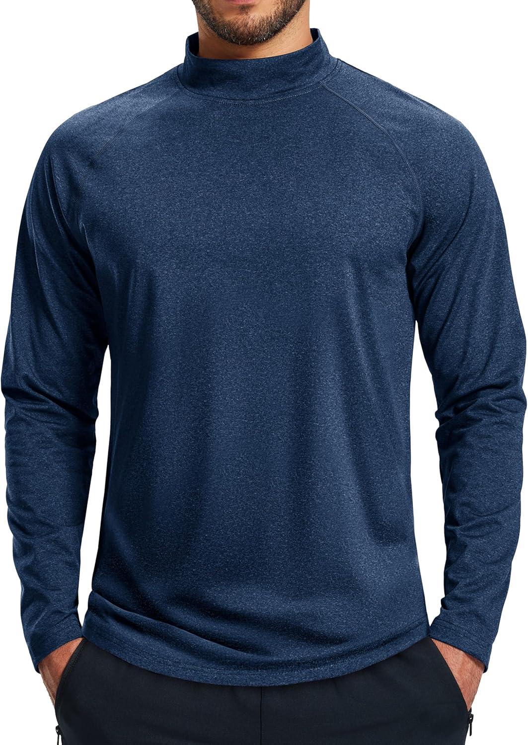 imageMAGCOMSEN Mens Thermal Shirts Long Sleeve Fleece Lined Base Layer Undershirts Athletic Warm Winter Workout TopNavy