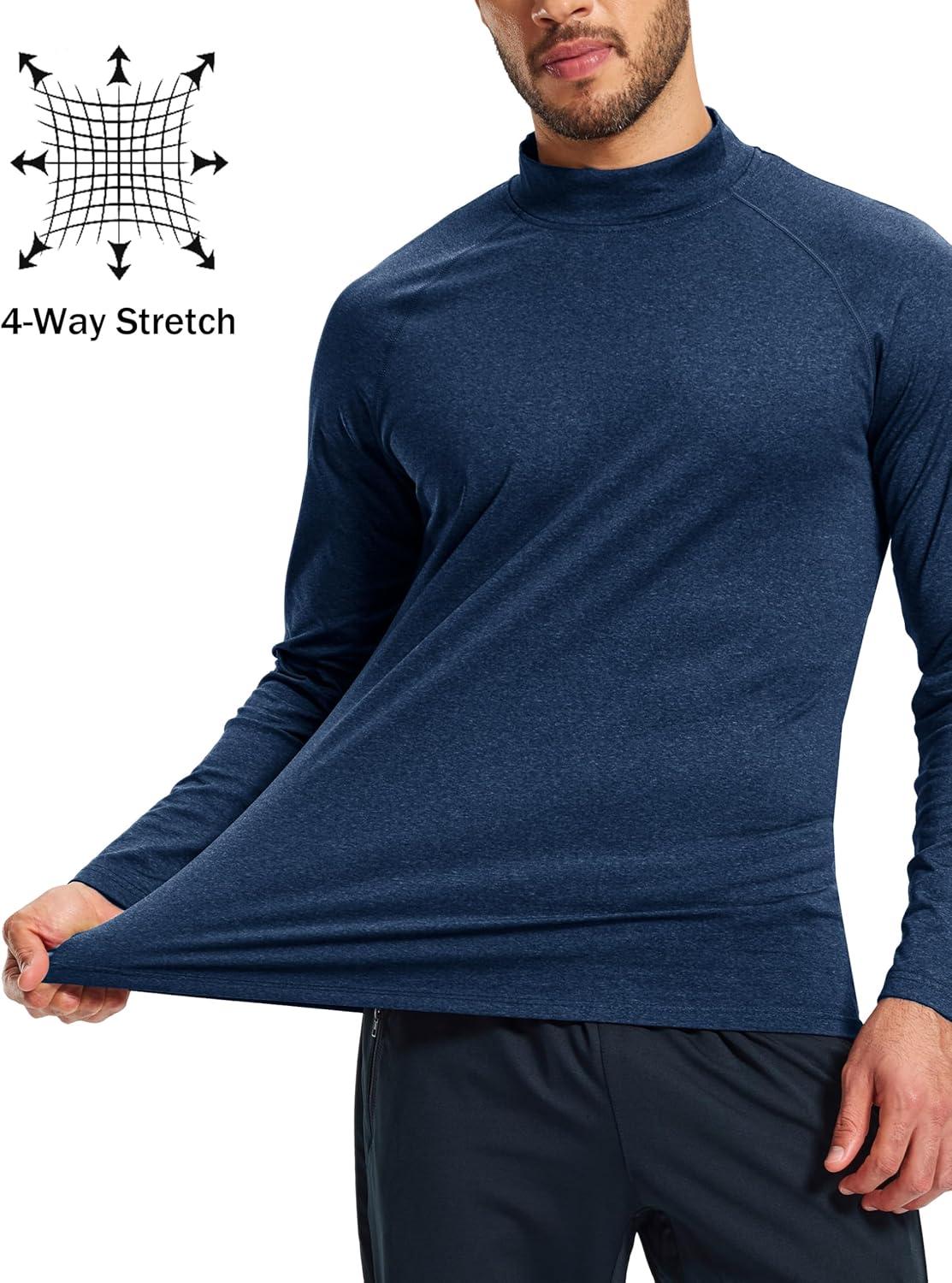 imageMAGCOMSEN Mens Thermal Shirts Long Sleeve Fleece Lined Base Layer Undershirts Athletic Warm Winter Workout TopNavy