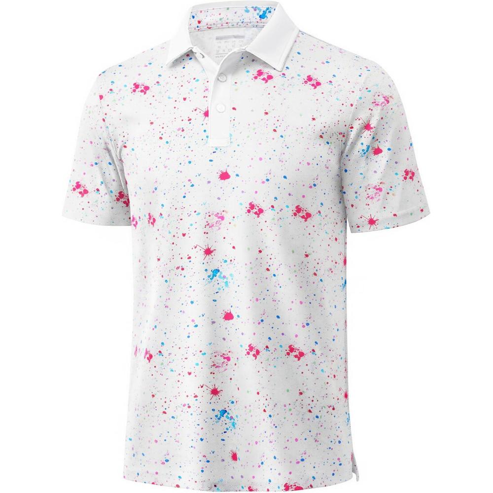 imageMAGCOMSEN Mens Golf Shirt Short Sleeve Dry Fit Moisture Wicking Golf Polos Casual Performance Print Collared Shirt MenColor White