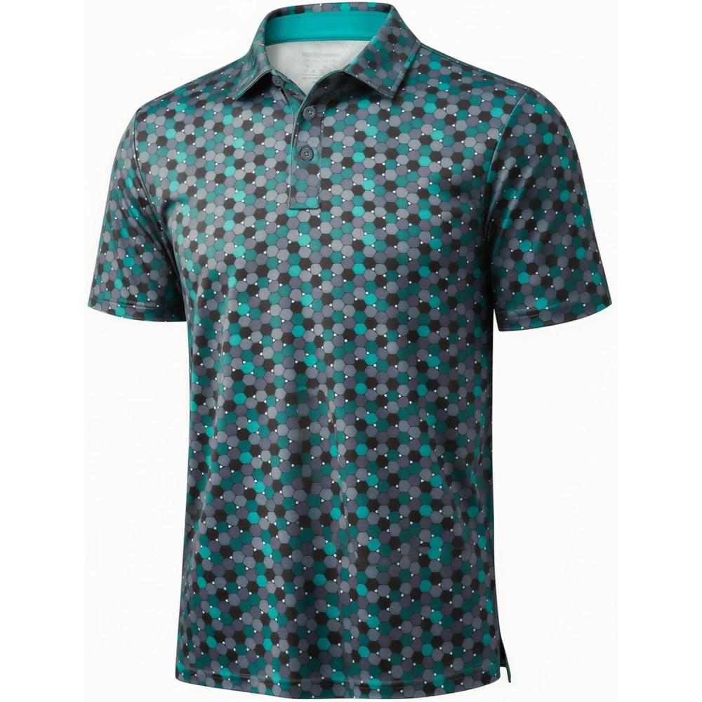 imageMAGCOMSEN Mens Golf Shirt Short Sleeve Dry Fit Moisture Wicking Golf Polos Casual Performance Print Collared Shirt MenDeep Green