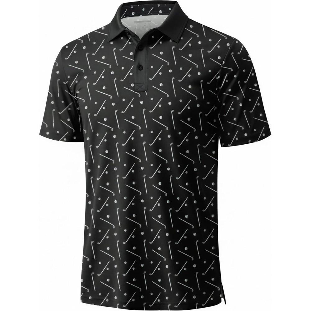 imageMAGCOMSEN Mens Golf Shirt Short Sleeve Dry Fit Moisture Wicking Golf Polos Casual Performance Print Collared Shirt MenGolf Black