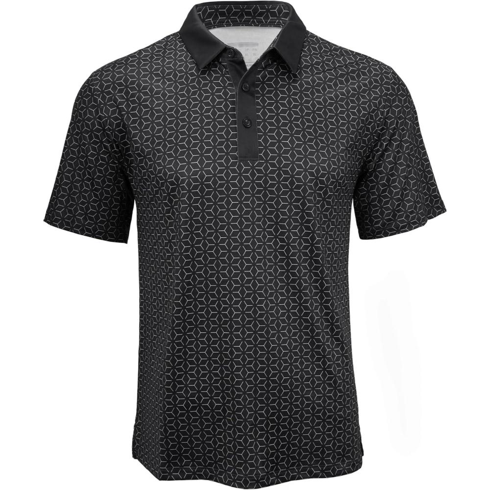 imageMAGCOMSEN Mens Golf Shirt Short Sleeve Dry Fit Moisture Wicking Golf Polos Casual Performance Print Collared Shirt MenLine Black