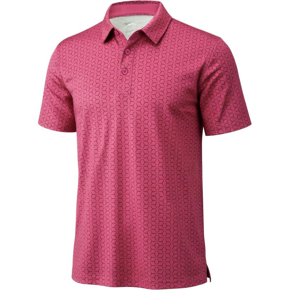 imageMAGCOMSEN Mens Golf Shirt Short Sleeve Dry Fit Moisture Wicking Golf Polos Casual Performance Print Collared Shirt MenLine Pink