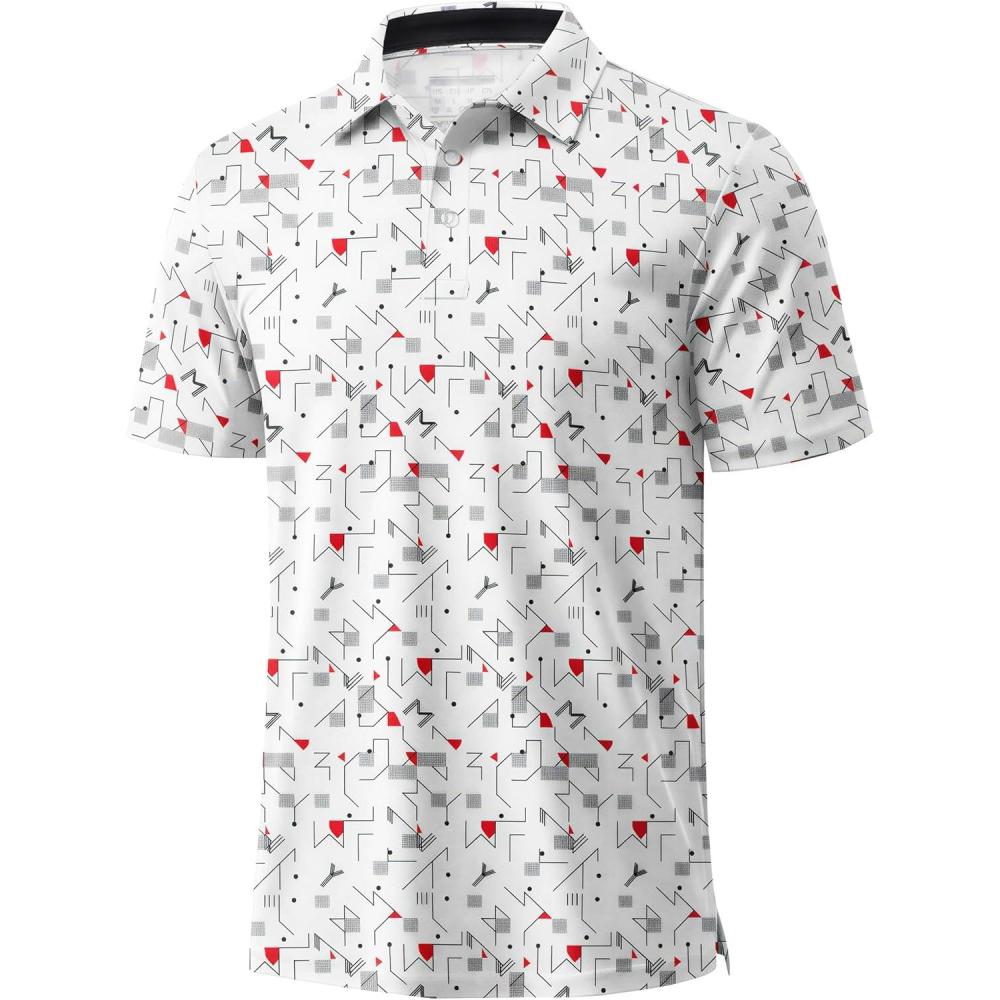 imageMAGCOMSEN Mens Golf Shirt Short Sleeve Dry Fit Moisture Wicking Golf Polos Casual Performance Print Collared Shirt MenLine White