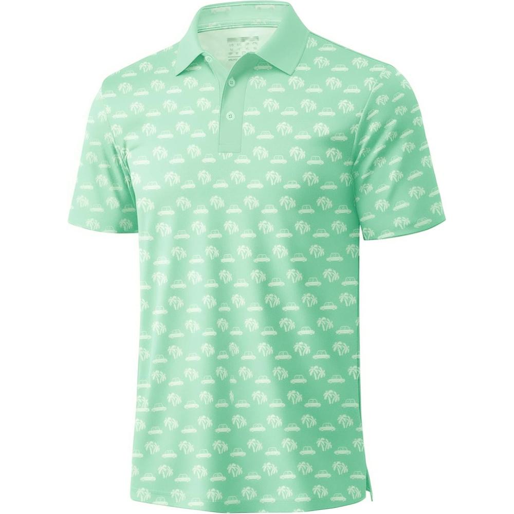 imageMAGCOMSEN Mens Golf Shirt Short Sleeve Dry Fit Moisture Wicking Golf Polos Casual Performance Print Collared Shirt MenLite Green