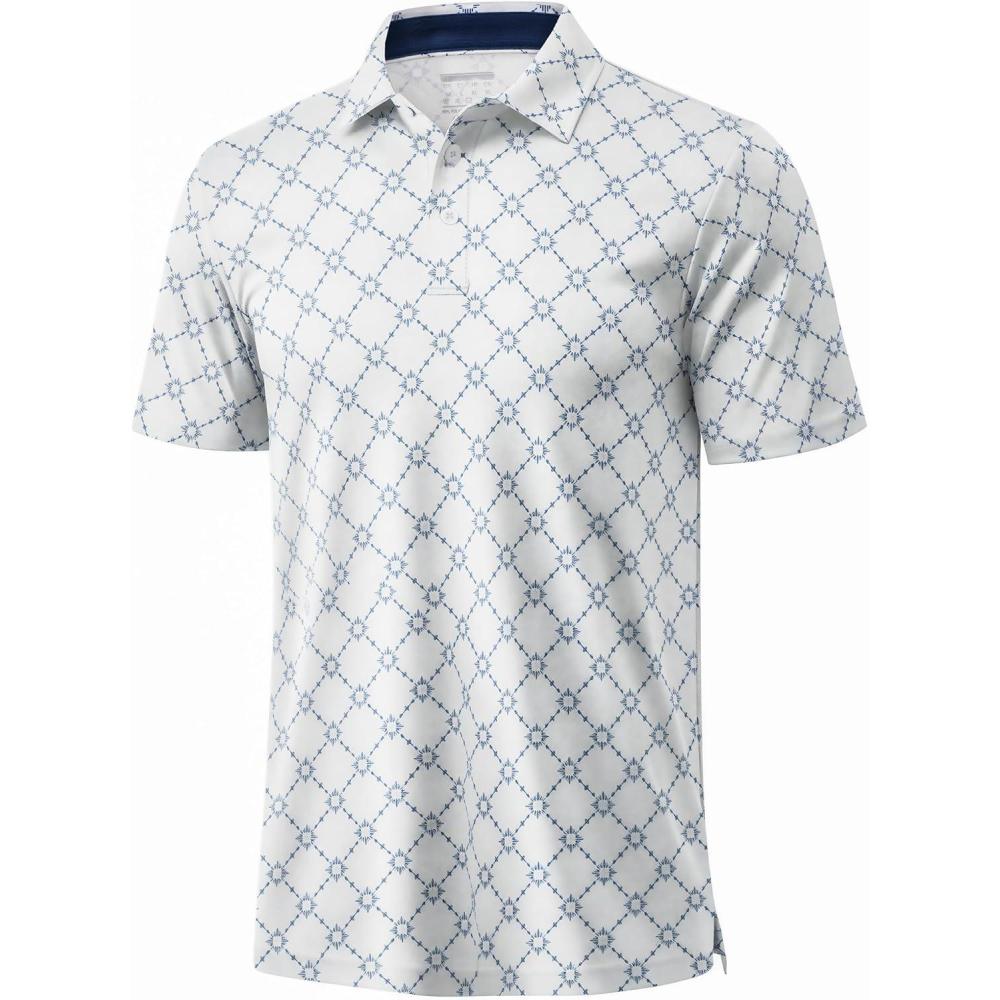 imageMAGCOMSEN Mens Golf Shirt Short Sleeve Dry Fit Moisture Wicking Golf Polos Casual Performance Print Collared Shirt MenPlaid White