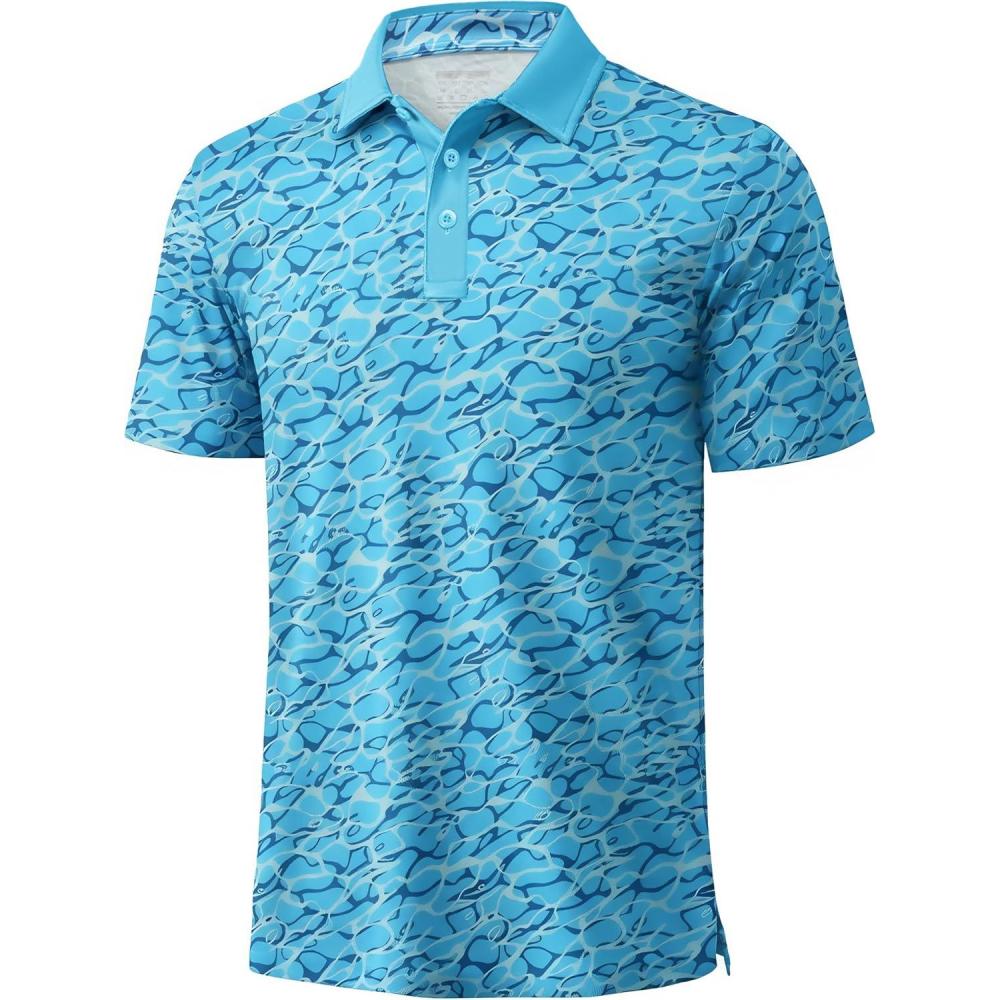 imageMAGCOMSEN Mens Golf Shirt Short Sleeve Dry Fit Moisture Wicking Golf Polos Casual Performance Print Collared Shirt MenWave Blue