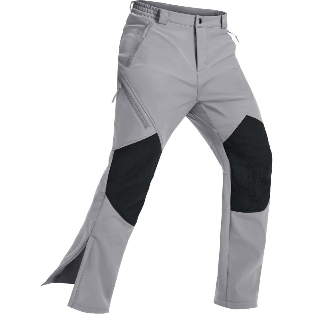 imageMAGCOMSEN Mens Snow Ski Waterproof Pants Winter Fleece Lined Insulated Work Outdoor Hiking Snowboard Pants 4 PocketsLight Gray