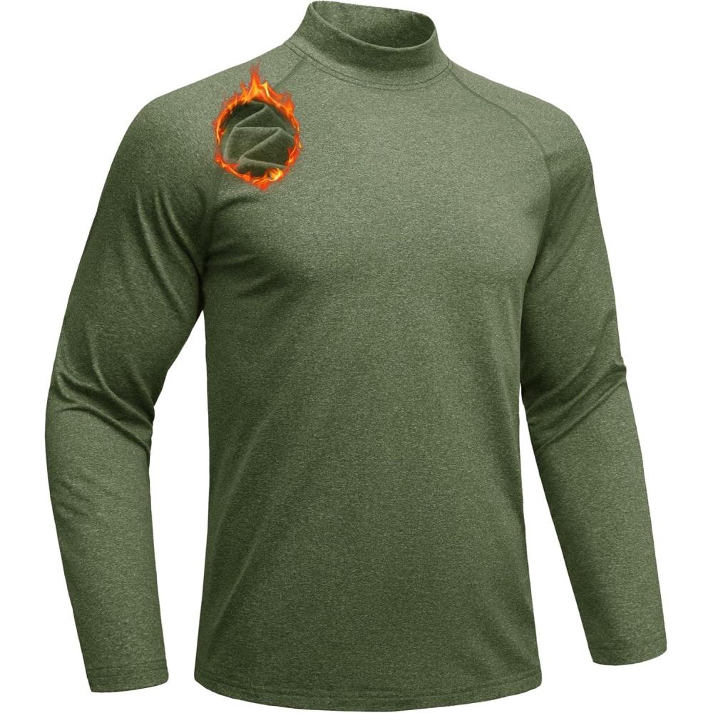 imageMAGCOMSEN Mens Thermal Shirts Long Sleeve Fleece Lined Base Layer Undershirts Athletic Warm Winter Workout TopArmy Green