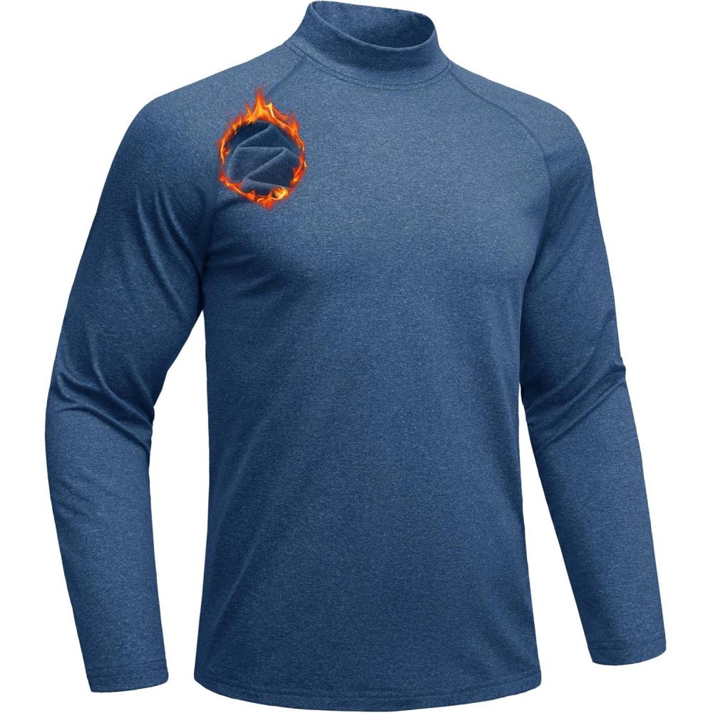 imageMAGCOMSEN Mens Thermal Shirts Long Sleeve Fleece Lined Base Layer Undershirts Athletic Warm Winter Workout TopBlue Grey