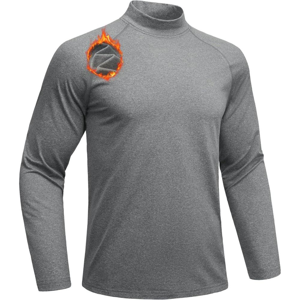 imageMAGCOMSEN Mens Thermal Shirts Long Sleeve Fleece Lined Base Layer Undershirts Athletic Warm Winter Workout TopLight Gray