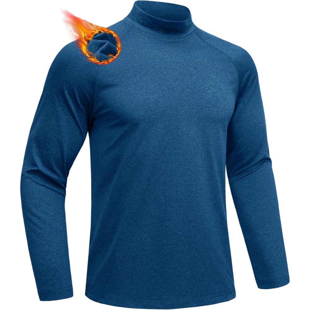 imageMAGCOMSEN Mens Thermal Shirts Long Sleeve Fleece Lined Base Layer Undershirts Athletic Warm Winter Workout TopMedium Blue