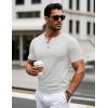 imageMAGCOMSEN Mens Henley Short Sleeve Shirt Cotton Lightweight 3 Button Tops Vintage Casual Summer TShirt Soft FashionBeige Heather
