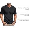 imageMAGCOMSEN Mens Henley Short Sleeve Shirt Cotton Lightweight 3 Button Tops Vintage Casual Summer TShirt Soft FashionBlack