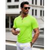 imageMAGCOMSEN Mens Henley Short Sleeve Shirt Cotton Lightweight 3 Button Tops Vintage Casual Summer TShirt Soft FashionFluorescent Green
