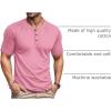 imageMAGCOMSEN Mens Henley Short Sleeve Shirt Cotton Lightweight 3 Button Tops Vintage Casual Summer TShirt Soft FashionGrey Pink Heather