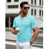 imageMAGCOMSEN Mens Henley Short Sleeve Shirt Cotton Lightweight 3 Button Tops Vintage Casual Summer TShirt Soft FashionLake Blue