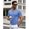 imageMAGCOMSEN Mens Henley Short Sleeve Shirt Cotton Lightweight 3 Button Tops Vintage Casual Summer TShirt Soft FashionLight Blue Heather