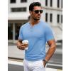 imageMAGCOMSEN Mens Henley Short Sleeve Shirt Cotton Lightweight 3 Button Tops Vintage Casual Summer TShirt Soft FashionSky Blue Heather