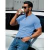 imageMAGCOMSEN Mens Henley Short Sleeve Shirt Cotton Lightweight 3 Button Tops Vintage Casual Summer TShirt Soft FashionSky Blue Heather