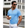 imageMAGCOMSEN Mens Henley Short Sleeve Shirt Cotton Lightweight 3 Button Tops Vintage Casual Summer TShirt Soft FashionWaterfall Blue