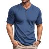 imageMAGCOMSEN Mens Henley Short Sleeve Shirt Cotton Lightweight 3 Button Tops Vintage Casual Summer TShirt Soft FashionGrey Blue Heather