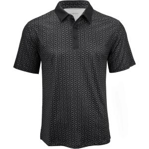 imageMAGCOMSEN Mens Golf Shirt Short Sleeve Dry Fit Moisture Wicking Golf Polos Casual Performance Print Collared Shirt MenLine Black