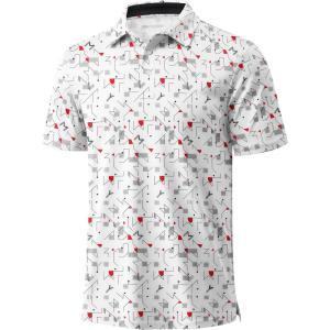 imageMAGCOMSEN Mens Golf Shirt Short Sleeve Dry Fit Moisture Wicking Golf Polos Casual Performance Print Collared Shirt MenLine White