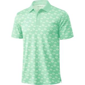 imageMAGCOMSEN Mens Golf Shirt Short Sleeve Dry Fit Moisture Wicking Golf Polos Casual Performance Print Collared Shirt MenLite Green
