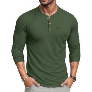 imageMAGCOMSEN Mens Henley Long Sleeve Shirt Cotton Lightweight Tee Shirts Casual Basic Tees with PocketArmy Green