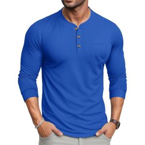imageMAGCOMSEN Mens Henley Long Sleeve Shirt Cotton Lightweight Tee Shirts Casual Basic Tees with PocketCloor Blue