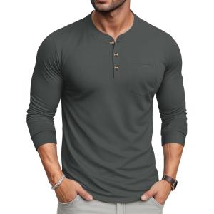 imageMAGCOMSEN Mens Henley Long Sleeve Shirt Cotton Lightweight Tee Shirts Casual Basic Tees with PocketDark Grey