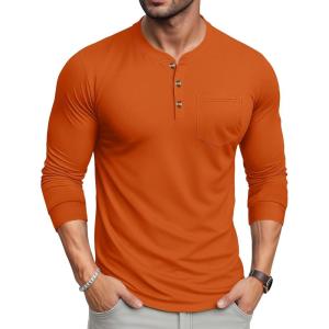 imageMAGCOMSEN Mens Henley Long Sleeve Shirt Cotton Lightweight Tee Shirts Casual Basic Tees with PocketDark Orange