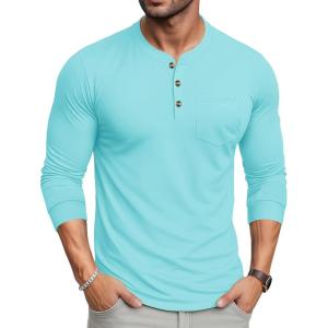 imageMAGCOMSEN Mens Henley Long Sleeve Shirt Cotton Lightweight Tee Shirts Casual Basic Tees with PocketLakeblue
