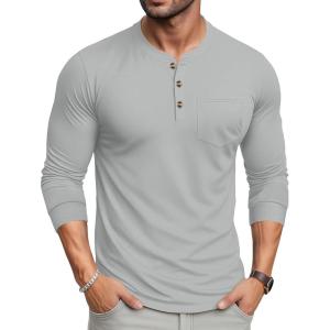 imageMAGCOMSEN Mens Henley Long Sleeve Shirt Cotton Lightweight Tee Shirts Casual Basic Tees with PocketLight Grey