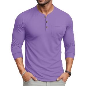 imageMAGCOMSEN Mens Henley Long Sleeve Shirt Cotton Lightweight Tee Shirts Casual Basic Tees with PocketLight Purple