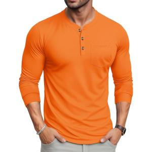imageMAGCOMSEN Mens Henley Long Sleeve Shirt Cotton Lightweight Tee Shirts Casual Basic Tees with PocketOrange