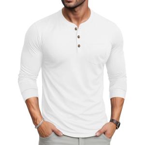 imageMAGCOMSEN Mens Henley Long Sleeve Shirt Cotton Lightweight Tee Shirts Casual Basic Tees with PocketWhite