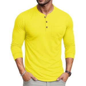 imageMAGCOMSEN Mens Henley Long Sleeve Shirt Cotton Lightweight Tee Shirts Casual Basic Tees with PocketYellow