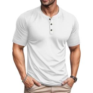 imageMAGCOMSEN Mens Henley Short Sleeve Shirt Cotton Lightweight 3 Button Tops Vintage Casual Summer TShirt Soft FashionWhite