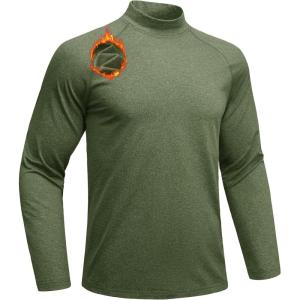 imageMAGCOMSEN Mens Thermal Shirts Long Sleeve Fleece Lined Base Layer Undershirts Athletic Warm Winter Workout TopArmy Green