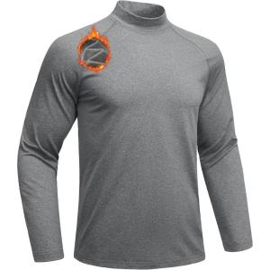 imageMAGCOMSEN Mens Thermal Shirts Long Sleeve Fleece Lined Base Layer Undershirts Athletic Warm Winter Workout TopLight Gray