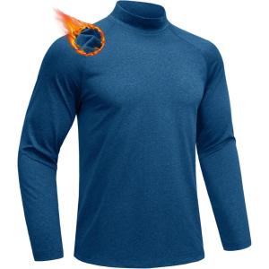 imageMAGCOMSEN Mens Thermal Shirts Long Sleeve Fleece Lined Base Layer Undershirts Athletic Warm Winter Workout TopMedium Blue