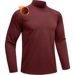 imageMAGCOMSEN Mens Thermal Shirts Long Sleeve Fleece Lined Base Layer Undershirts Athletic Warm Winter Workout TopWine Red