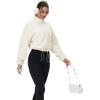 imageMAGCOMSEN Womens Cropped Fleece Jacket Full Zip Stand Collar Workout Short Sherpa Coat Winter SweatshirtBeige