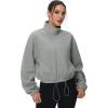 imageMAGCOMSEN Womens Cropped Fleece Jacket Full Zip Stand Collar Workout Short Sherpa Coat Winter SweatshirtLight Grey