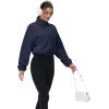 imageMAGCOMSEN Womens Cropped Fleece Jacket Full Zip Stand Collar Workout Short Sherpa Coat Winter SweatshirtNavy