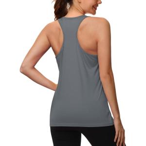 imageMAGCOMSEN Tank Top for Women Workout Racerback Sleeveless Racer Back Tops Athletic Yoga Running Gym Muscle Pilates TankDark Grey