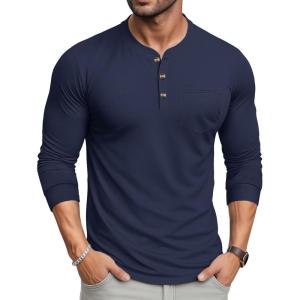 imageMAGCOMSEN Mens Henley Long Sleeve Shirt Cotton Lightweight Tee Shirts Casual Basic Tees with PocketNavy Blue