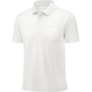 imageMAGCOMSEN Mens Polo Shirts Short Sleeve Cotton Pique Golf Shirts with Pocket Casual Performance Moisture Wicking PolosWhite